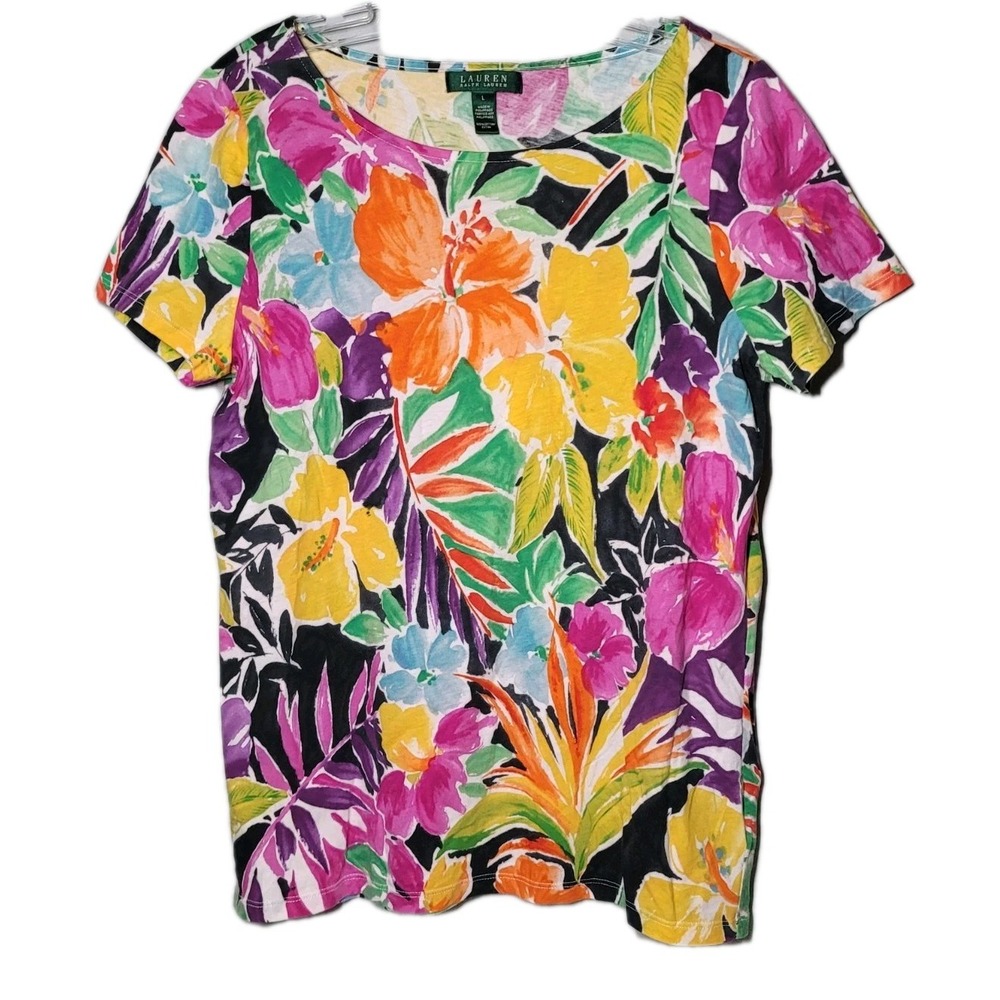 Lauren Ralph Lauren Womens Size Large Colorful Floral Top - Picture 1 of 6